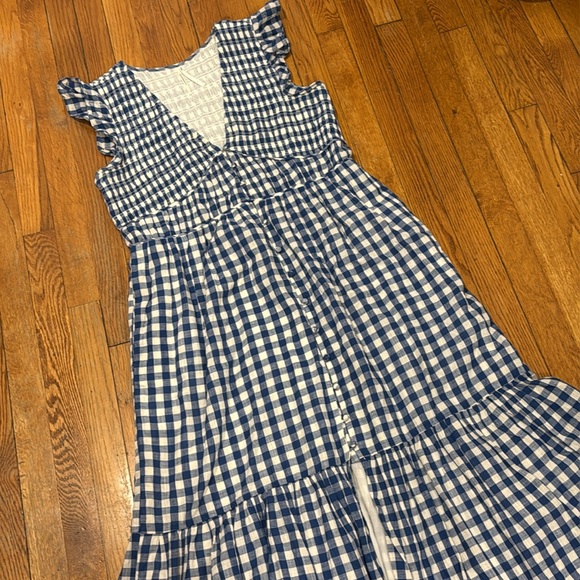 Anthropologie The Peregrine Midi Dress Blue Gingham Plaid Smocked Size L - Picture 3 of 9